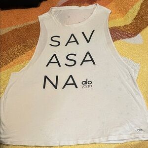 ALO Yoga White SAVASANA Graphic Muscle Tank